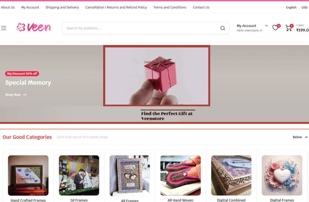 Website for Gift Shop (image via veenwebs.com)