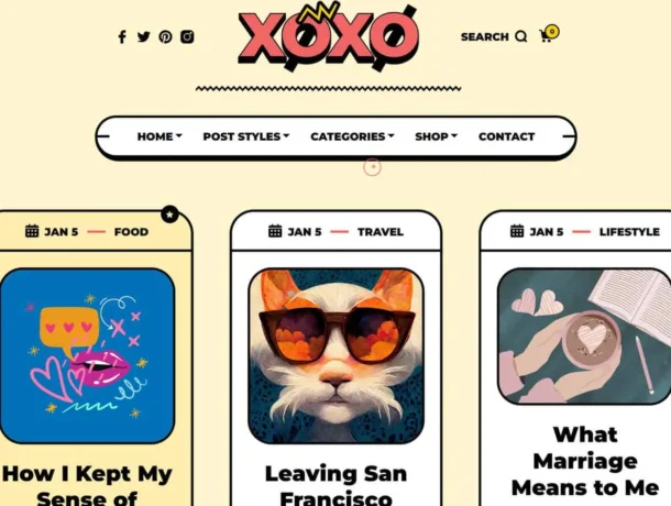 The Xoxo Blogs demo offers a chic and fashionable blog website design with essential features, creating a stylish and engaging platform for fashion bloggers.